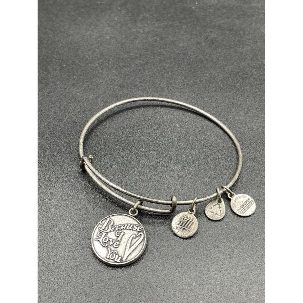 Alex and Ani Because I love You Silvertone Charm Expandable Bangle Bracelet